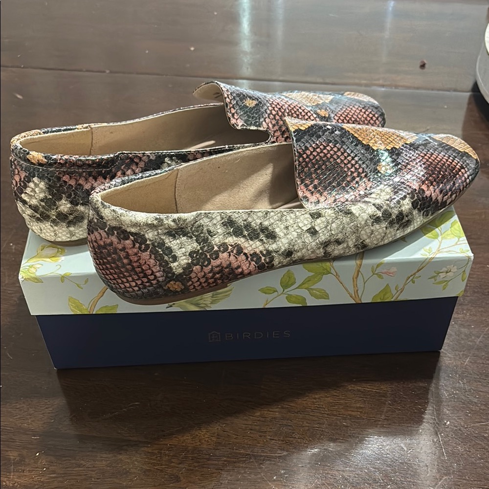 Birdies Black and Brown Flats with Snakeskin Pattern